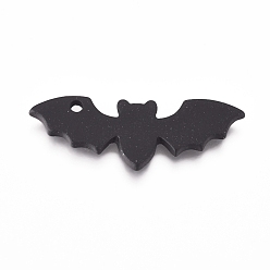 Black Alloy Pendants, Baking Painted, for Halloween, Bat, Black, 8.5x24.5x1mm, Hole: 1.4mm
