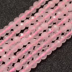 Rose Quartz Natural Rose Quartz Beads Strands, Faceted, Round, 3mm, Hole: 0.5~0.6mm, about 120pcs/strand, 15.3~15.7 inch(39~40cm)