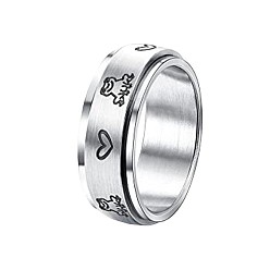 Сердце Вращающиеся кольца из нержавеющей стали, с лягушкой рисунком, сердце, 8 мм, размер США 7 (17.3 мм)