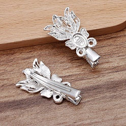 Silver Goldfish Alloy Cabochon Settings, with Iron Alligator Hair Clips, Vintage Hair Accessories Findings, Silver, 29x20mm, Tray: 4mm, 7x9mm