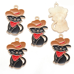 Cat Shape Подвески из сплава и эмали в стиле ковбоев на западе, золотые, форма кошки, 29x19 мм