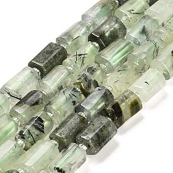 Prehnite Natural Prehnite Beads Strands, with Seed Beads, Faceted Column, 9~11x6~7.5x6~7.5mm, Hole: 1.2mm, about 30pcs/strand, 15.16~15.55 inch(38.5~39.5cm)