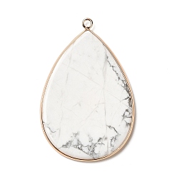 Говлит Синтетический Howlite большие кулоны, Подвески-капли в позолоченной латунной оправе, 54.5~55x35.5x3 мм, отверстие : 2 мм