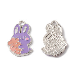Medium Purple Alloy Enamel Pendants, Rabbit with Carrot Charm, Platinum, Medium Purple, 21x13.5x2mm, Hole: 2mm