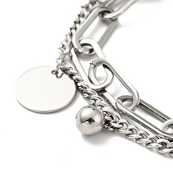 Color de Acero Inoxidable Pulsera multihebra con dijes de bolas redondas y planas que no se deslustran, 304 pulsera de cadenas de doble capa de acero inoxidable para mujer, color acero inoxidable, 7-1/2 pulgada (19 cm)