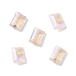 Juicy Peach Crackle Moonlight Style K9 Glass Rhinestone Cabochons, Pointed Back, Rectangle, Juicy Peach, 8x6x3.5mm