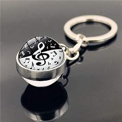 White Musical Note Keychain, with Glass Round Pendants, White, 8cm