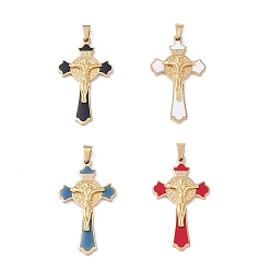 Mixed Color Easter Theme Vacuum Plating 304 Stainless Steel Enamel Pendants, Crucifix Cross, Mixed Color, 45x25.5x4.5mm, Hole: 4x7.5mm