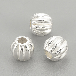 Silver 925 Sterling Silver Corrugated Beads, Round, Silver, 5x4.5mm, Hole: 1.5mm