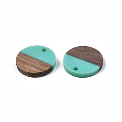 Turquoise Resin & Walnut Wood Pendants, Flat Round, Turquoise, 18x3.5mm, Hole: 1.5mm