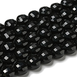 Black Onyx Natural Black Onyx(Dyed & Heated) Beads Strands, Faceted, Flat Round, 7~8x5~6mm, Hole: 1.2mm, about 47~49pcs/strand, 13.82''~14.57''(35.1~37cm)