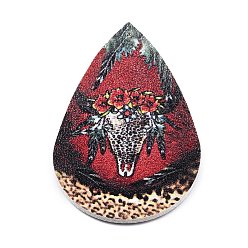 Deer Christmas Theme Imitation Leather Pendants, Teardrop, Deer Pattern, 56x37x2mm, Hole: 1.5mm