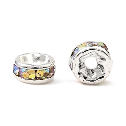 Хрусталь AB Латунные бусины разделители для поставки стразов, класс AAA, прямой фланец, без никеля , серебряный цвет гальваническим, рондель, хрусталь AB, 5x2.5 мм, отверстие : 1 мм