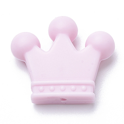Pink Perles focales en silicone écologiques de qualité alimentaire, perles à mâcher pour les jouets de dentition, Diy soins infirmiers colliers faisant, couronne, rose, 30x35x10mm, Trou: 2mm