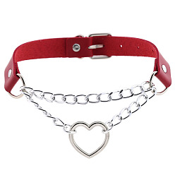 Red Stylish Heart-Shaped Chain Collar Necklace for Fashionable Trendsetters