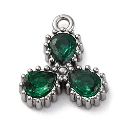 Темно-Зеленый 304 кубический стальные подвески из нержавеющей диоксида циркония, прелести капли воды, темно-зеленый, 12x10.5x2.5 мм, отверстие : 1.2 мм