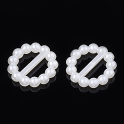 Creamy White ABS Plastic Imitation Pearl Bead Buckles, Flat Round, Creamy White, 15x3mm, Hole: 3.5x8mm