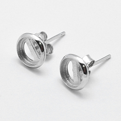 Silver 925 Sterling Silver Stud Earring Findings, Flat Round, Silver, 7.5x1.5mm, Tray: 6mm, Pin: 0.6mm