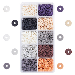 Mixed Color PANDAHALL ELITE Eco-Friendly Handmade Polymer Clay Beads, Disc/Flat Round, Heishi Beads, Mixed Color, 4x1mm, Hole: 1mm, 10 colors, 380pcs/color, 3800pcs,
