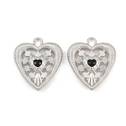 Jet Alloy with Rhinestone Pendants, Heart Charms, Rack Plating, Platinum, Jet, 24.5x21.5x5mm, Hole: 3.5x2mm