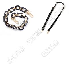 Black Gorgecraft 2Pcs PU Leather Bag Strap and Acrylic & CCB Plastic Link Chains Bag Handles, with Alloy Swivel Clasps, Bag Replacement Accessories, Black, 1pc/style