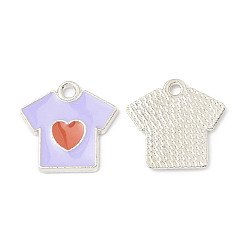 Lila Colgantes de la aleación del esmalte, camiseta con estampado de corazón, Platino, lila, 16x16x1.2 mm, agujero: 1.7 mm