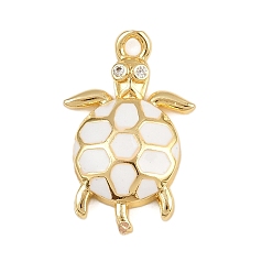 Белый Латунные микро проложить кубического циркония подвески, с эмалью, прелести морской черепахи, стойки покрытие, долговечный, без кадмия и без свинца, реальный 18 k позолоченный, белые, 21x13x3.5 мм, отверстие : 1.6 мм