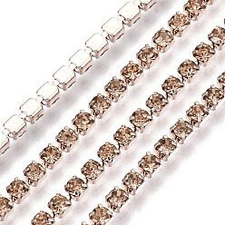 Light Peach Electrophoresis Iron Rhinestone Strass Chains, Rhinestone Cup Chains, with Spool, Light Peach, SS12, 3~3.2mm, about 10yards/roll