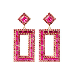 Rose pink Exaggerated Fashion Alloy Inlaid Rhombus Earrings for Women - Full Diamond, Geometric Party Ear Jewelry.