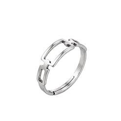 071 Steel Grey Geometric Stainless Steel Hollow Love Heart Ring for Couples - Fashionable and Retro Open Design