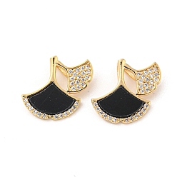 Black Brass Micro Pave Cubic Zirconia Pendants, with Acrylic, Long-Lasting Plated, Golden, Leaf, Black, 16x19.5x5mm, Hole: 5x2.5mm