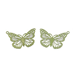 Olive Drab Electrophoresis 430 Stainless Steel Pendants, Etched Metal Embellishments, Butterfly, Olive Drab, 19x26x0.4mm, Hole: 1.2mm