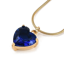 Синий Вакуумное покрытие pvd 304 кулон в форме сердца из нержавеющей стали с кубическим цирконием, ожерелья в виде круглой змеиной цепи для женщин, золотые, синие, 17.91 дюйм (45.5 см)