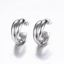Stainless Steel Color 304 Stainless Steel Stud Earrings, Hypoallergenic Earrings, Ring, Stainless Steel Color, 27x20x7.5mm, Pin: 0.8mm