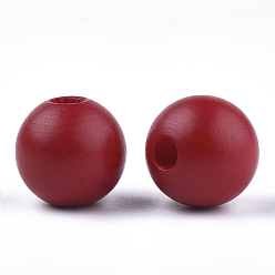 Red Painted Natural Wood European Beads, Large Hole Beads, Round, Red, 16x15mm, Hole: 4mm