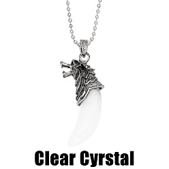 Clear Crystal Vintage Wolf Fang Pendant Men's Necklace with Crystal Agate Accents - NKB607