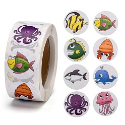 Other Animal Children Cartoon Stickers, Adhesive Labels Roll Stickers, Gift Tag, for Envelopes, Party, Presents Decoration, Flat Round, Colorful, Animal Pattern, 25mm, about 500pcs/roll