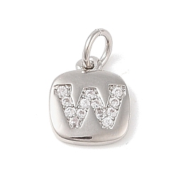 Letter W Покрытие стойки латунь микропаве прозрачные кубические циркониевые подвески, с прыжковых колец, без кадмия и без свинца, долговечный, платина, Буква W, 11.5x9x1.5 мм, отверстие : 2.8 мм