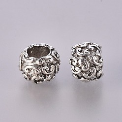 Argent Antique Perles européennes avec un gros trou en alliage de style tibétain  , rondelle, sans cadmium et sans plomb, argent antique, 7.5x10mm, trou: 4.5 mm, environ 550 pcs / 1000 g