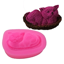 Hot Pink Food Grade DIY Silicone Cute Cat Fondant Molds, Fondant Molds, Resin Casting Molds, for Chocolate, Candy, UV Resin & Epoxy Resin Craft Making, Hot Pink, 86x60x20mm