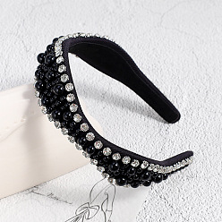 Black Pearl Vintage Pearl and Rhinestone Headband for Women, Elegant Baroque Hair Accessory with Anti-Slip Design for Face Washing