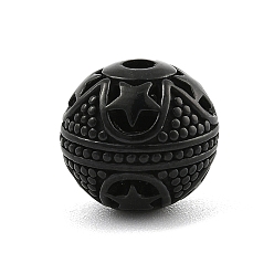 Черный 304 из нержавеющей стали бусы, круглые с рисунком звезд, чёрные, 10.5x10 мм, отверстие : 1.8 мм