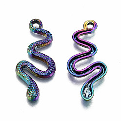 Rainbow Color Rainbow Color Alloy Pendants, Cadmium Free & Lead Free, Snake, 31x13x2.5mm, Hole: 2mm