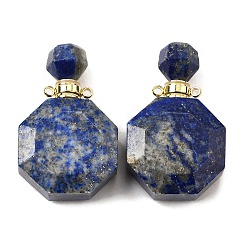 Ляпис-Лазурь Подвески для флаконов духов из натурального лазурита, с 304 фурнитурой из нержавеющей стали, граненые, восьмиугольные прелести, золотые, 39~40x24~25x11~12 мм, отверстие : 1.8 мм