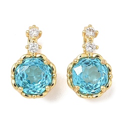 Темно-Голубой Латунные микро проложить кубического циркония раз за застежками, плоско-круглые, реальный 18 k позолоченный, глубокое синее небо, 17x10x8 мм, отверстие : 5x4 мм