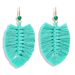 Blue tassel Boho Tassel Earrings with Handmade Knitted Thread and Alloy Accents