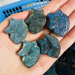 Wolf Dyed Natural Labradorite Carved Display Decorations, Figurine Home Decoration, Reiki Energy Stone for Healing, Wolf, 40~60mm