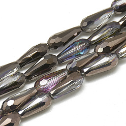 Black Electroplate Glass Beads Strands, Faceted Teardrop, Black, 9~9.5x4mm, Hole: 1mm, about 72pcs/strand, 25.98 inch