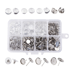 Stainless Steel Color DIY Earring Making, with Transparent Glass Cabochons, Stainless Steel Plastic Earring Ear Nuts and Ear Stud Components, Stainless Steel Color, 11x7x3cm