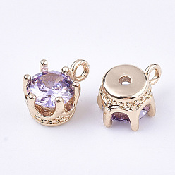 Medium Purple Transparent Glass Charms, with Brass Findings, Faceted, Crown, Light Gold, Medium Purple, 8.5x6x5mm, Hole: 1mm